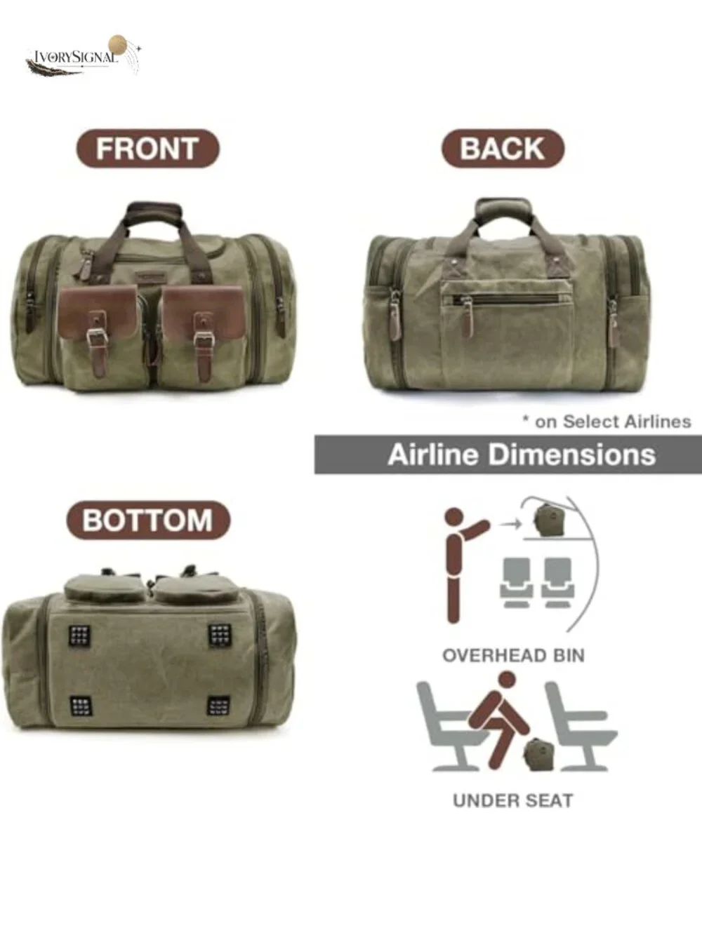 Expandable Canvas Duffle Bag 60L Weekender Overnight Travel Bag